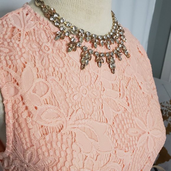 Peach Pink Sharagano Lace Midi Dress - Sz 6 (NWT) - Picture 2 of 15